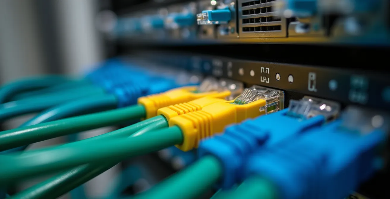 Cablaggio strutturato perfettamente organizzato in un rack server con gestione ottimale dei cavi