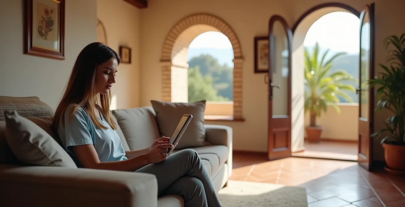 Paziente che accede al portale referti digitale da tablet in ambiente domestico italiano