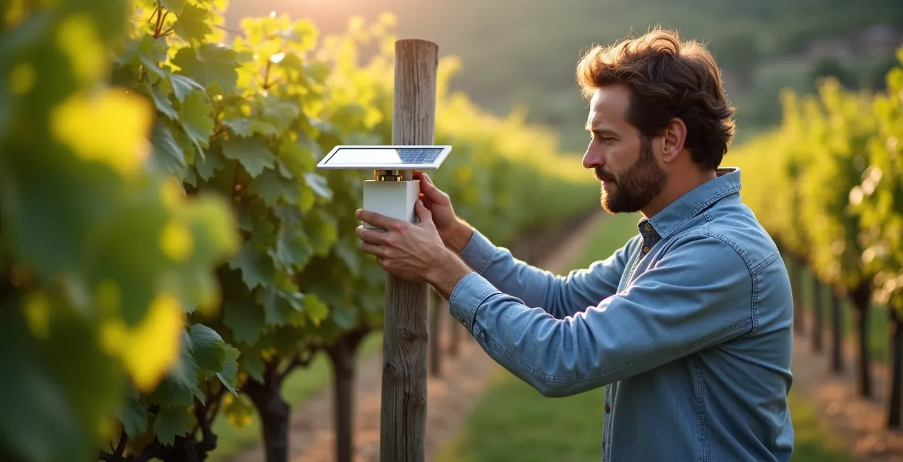 Posizionamento corretto di sensori di temperatura in un vigneto toscano con schermo solare